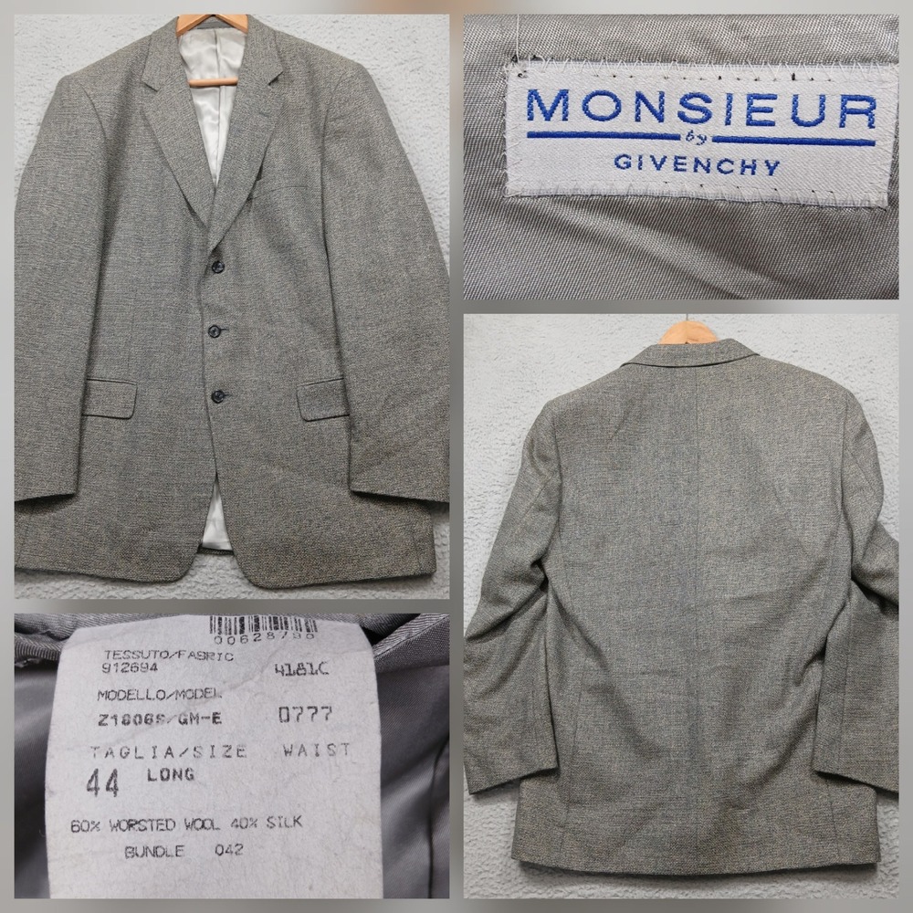 Monsieur by Givenchy Men's 44L Gray Wool Silk Blazer Sport‎ Coat